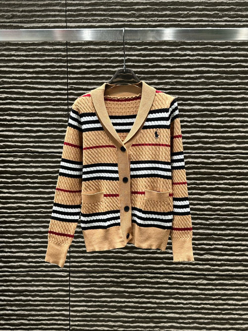 Polo Ralph Lauren Striped Collared Knit Long-Sleeve Blouse