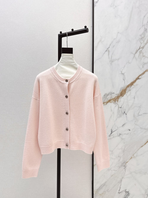 Hermes Elegant Hollow Out Embroidery Cashmere Cardigan with Coin Button Detail