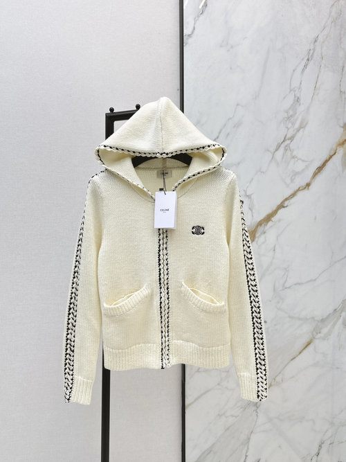 Celine Knit Wool Cardigan with Handmade Arch Brooch, Soft and Sophisticated