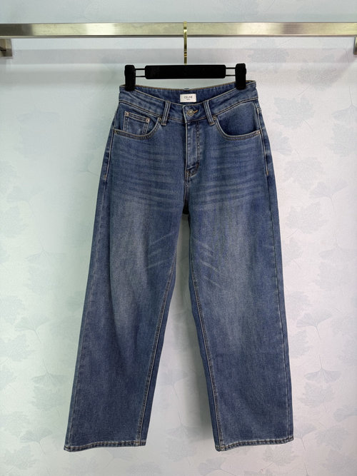 Celine Comfortable Classic Blue Wash High-Waist Straight Jeans