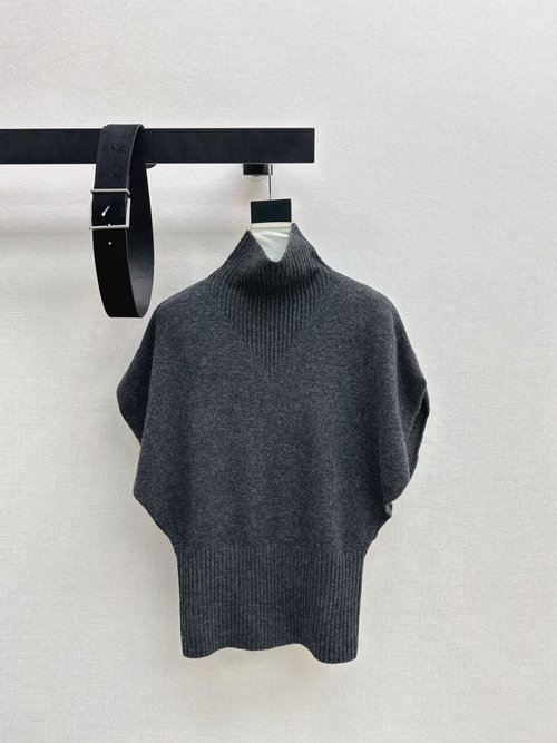 Brunello Cucinelli High-neck Sleeveless Wool Sweater with Belt, Multiple Colors Available