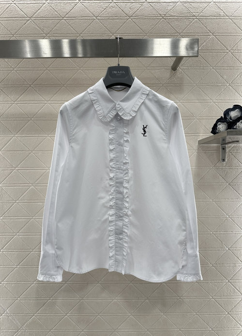 Yves Saint Laurent Customized Cotton Shirt with Ruffled Collar for French Elegance