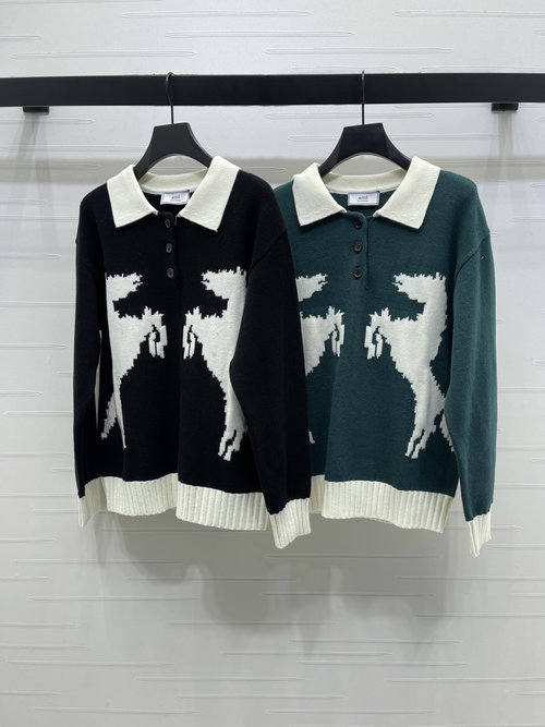 Ami Horse-themed Polo Neck Sweater with a Festive and Casual Style