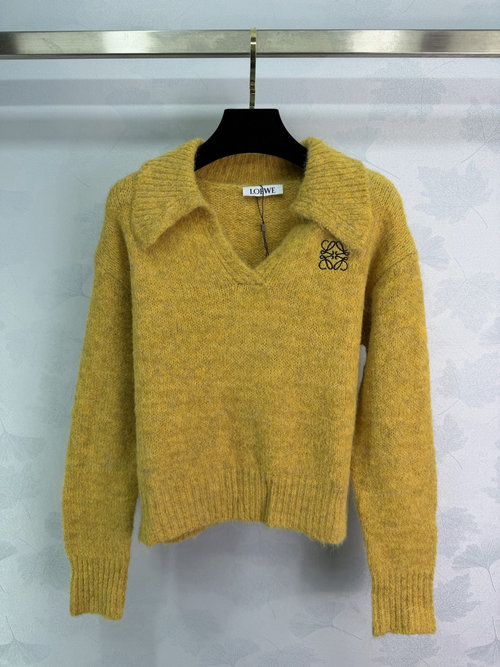 Loewe Cheesy Cream Yellow Short Sweater with Brand Embroidery