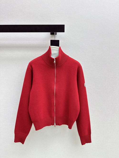 Moncler Standing Collar Knit Cardigan, Trendy and Versatile