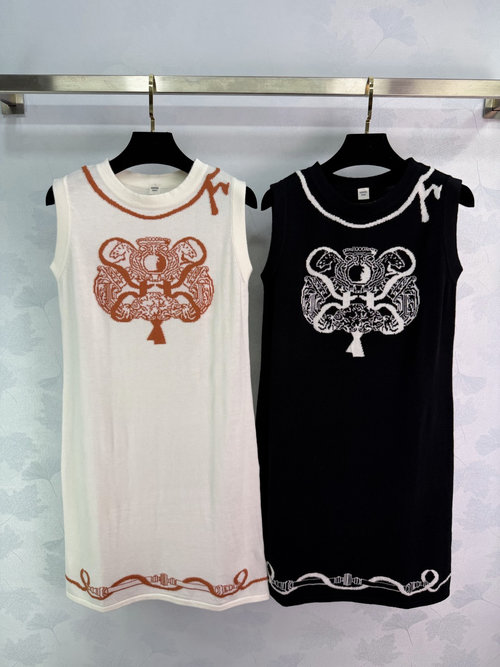 Hermes Sleeveless Dress with Contrasting Embroidery, Elegant and Contemporary for All Occasions