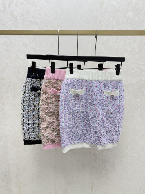 Chanel Contrast Sequin Knit Skirt in White, Pink or Black