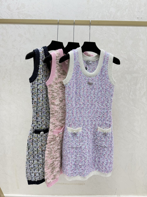 Chanel Contrast Sequin Round Neck Knit Tank Dress in Colors