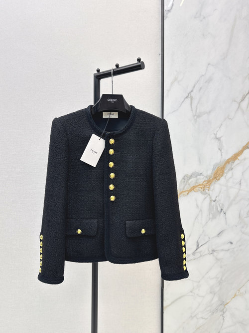 Celine Black and Gold Series Woolen Half - Button Jacket