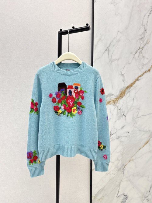 Loro Piana Jacquard Cashmere Sweater in Dopamine Colors