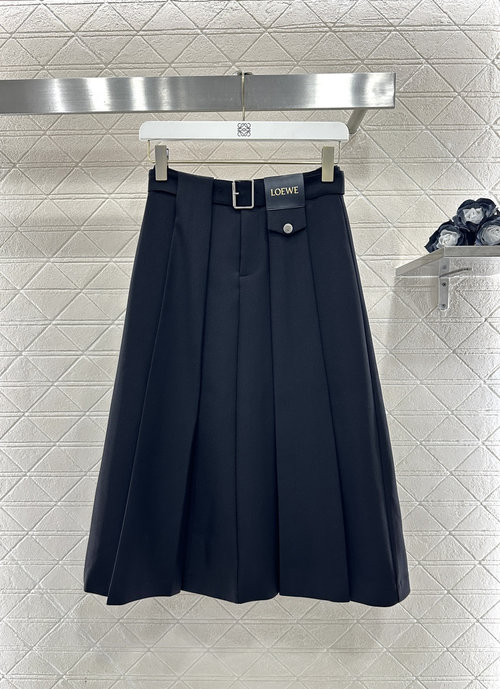 Loewe Premium Midi Umbrella Skirt with Belt and Pleated Hem
