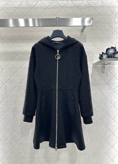 Louis Vuitton Embossed Hooded Zip Sweatshirt Dress, Comfortable & Stylish