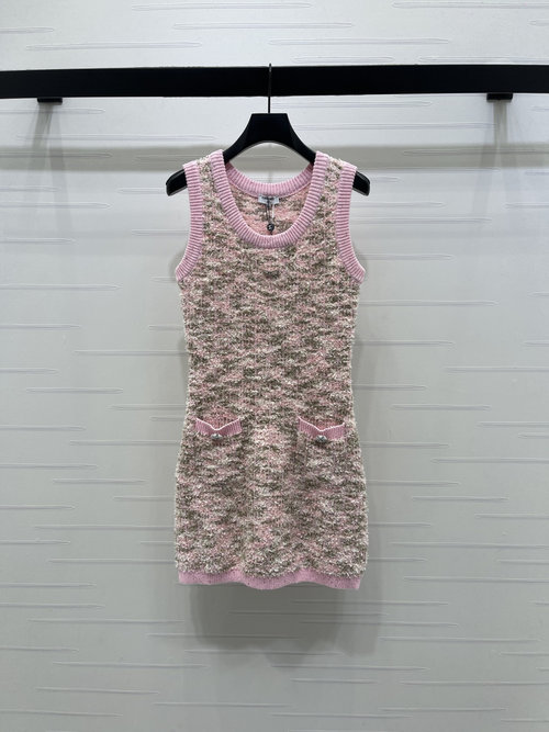 Chanel Sequined Bobbinet Round Neck Knit Vest Dress with Crystal Buttons
