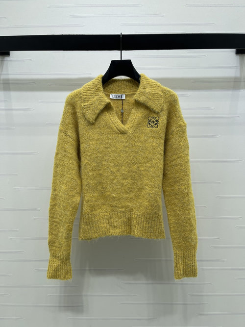 Loewe High - end Fashionable Embroidery Lapel Knit Sweater