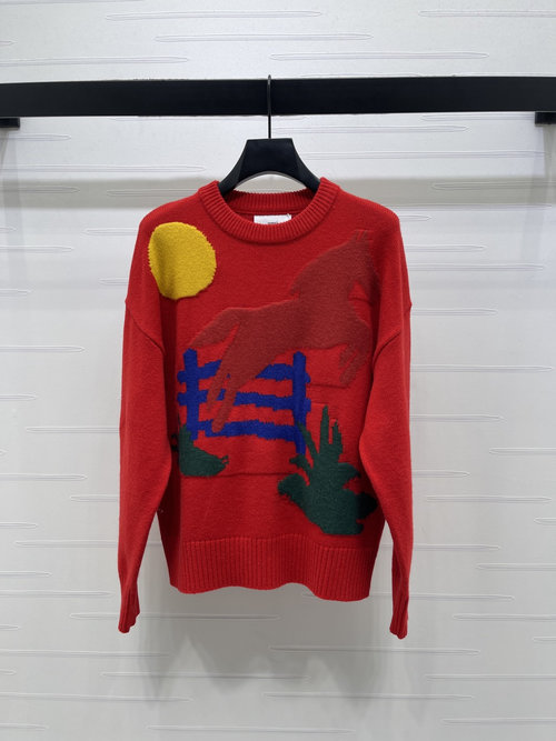 Ami Embroidered Pony Round-Neck Knit Sweater