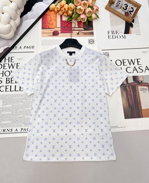 Louis Vuitton Cotton T-Shirt with Print, Chain & Floral Jacquard