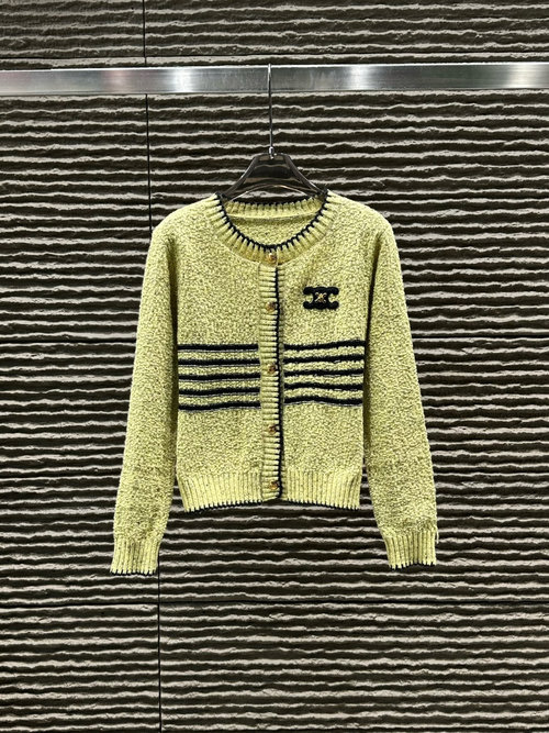Celine Triangle-Arch Striped Color-Block Cardigan