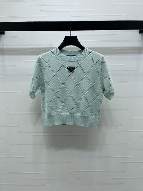 Prada Fine Knit Short-sleeve with Triangle Logo