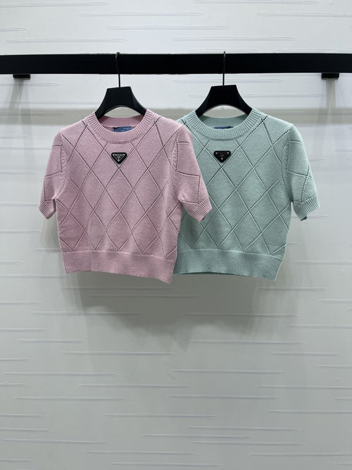 Prada Fine Knit Short-sleeve with Triangle Logo