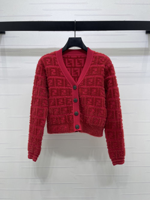 Fendi High - Quality Jacquard V - Neck Long Sleeve Cardigan