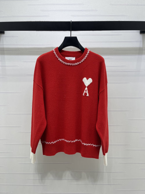 Ami New Round Neck Heart Logo Knit Sweater