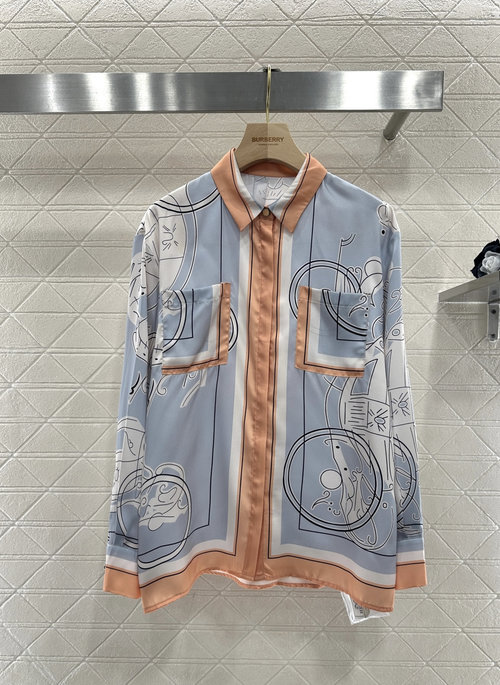 Hermes Custom Imported Silk Print Shirt-Skirt Set, Relaxed Style