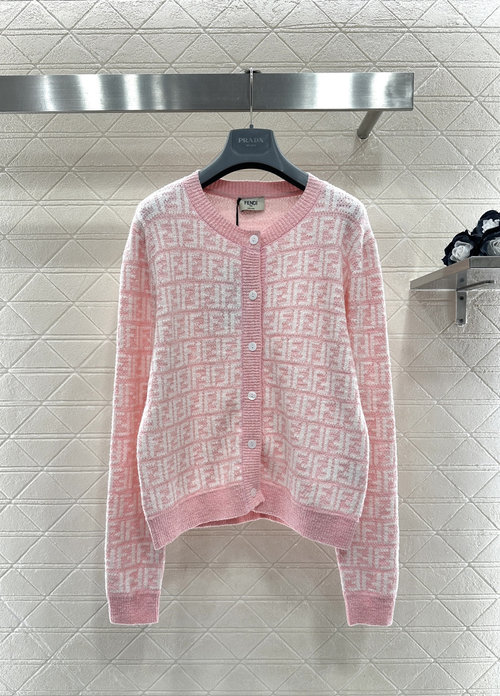 Fendi Double F Jacquard Knit Cardigan, Girlish Luxury Look