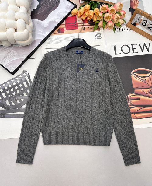 Polo Ralph Lauren V-Neck Twisted Soft Wool Sweater with Pony Embroidery