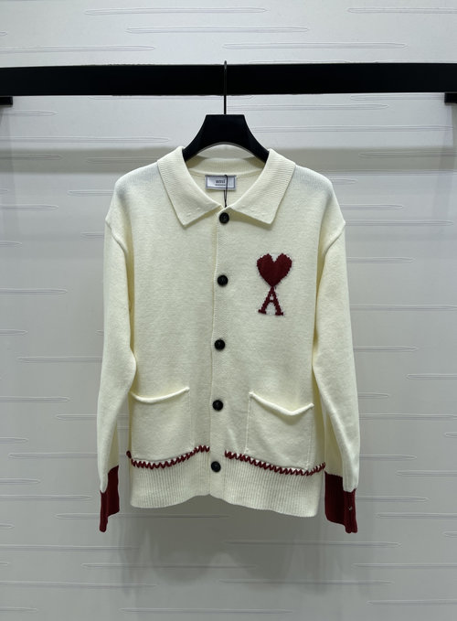 Ami Stylish Heart Logo Loose Fit Knit Cardigan