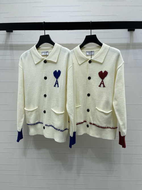 Ami Heart Logo Knit Open Cardigan