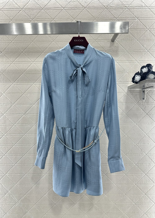 Gucci Silk Dress with Jacquard and Bow, Elegant for Occasions