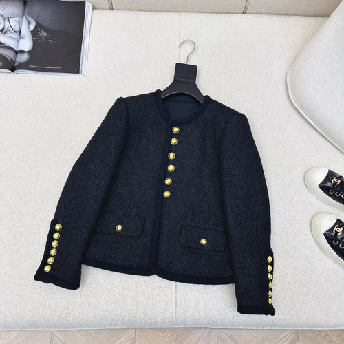 Celine Black and Gold Series Half-Button Wool Small Coat