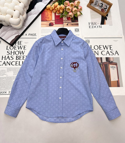 Gucci Cotton Pocket Shirt with Double G Jacquard and Horsebit Embroidery, Italian Chic