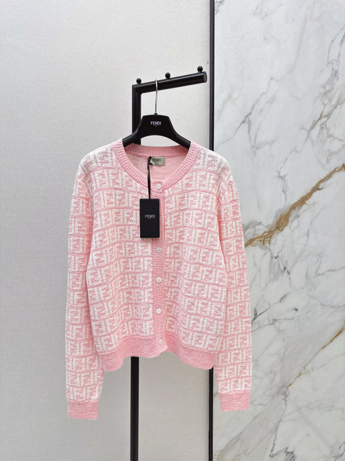 Fendi Soft and Stylish Satin - Wool Knit Jacquard Cardigan