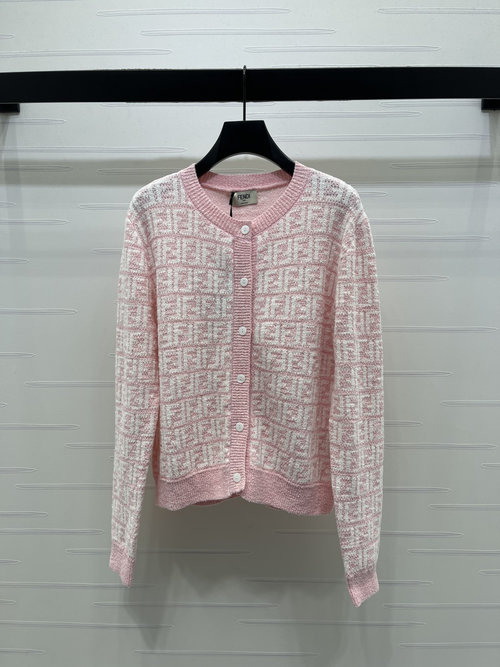 Fendi Jacquard Knit Cardigan with Double F Pattern