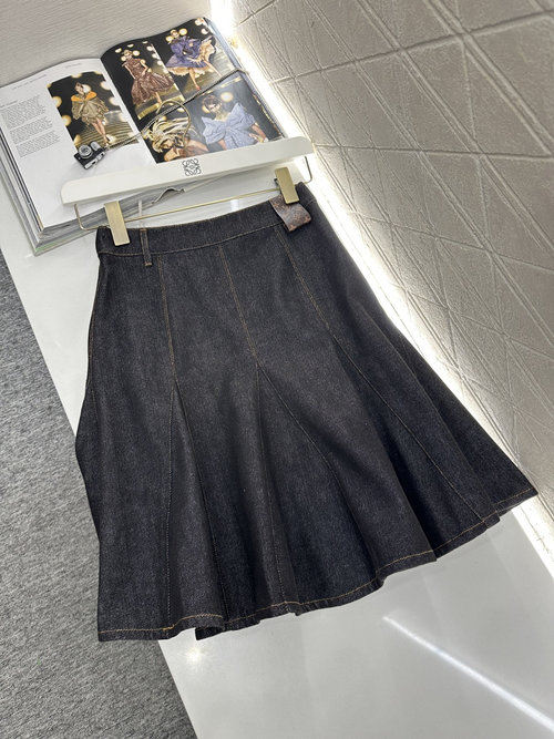 Louis Vuitton Waist-cinched Jacket and Knee-length Skirt in Custom YB Denim