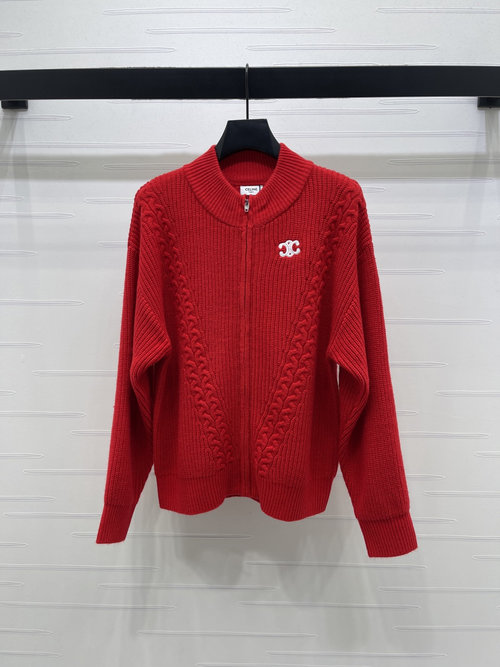 Celine New Arrival: Stand-collar Logo Knit Cardigan, Lazy Style