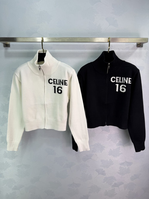 Celine Jacquard Knitted Cardigan, Wool, Short Style