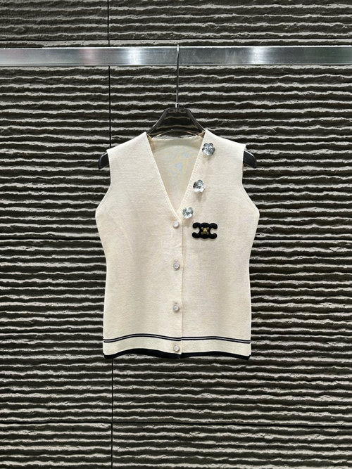 Celine New Three-Dimensional Flower Knit Vest