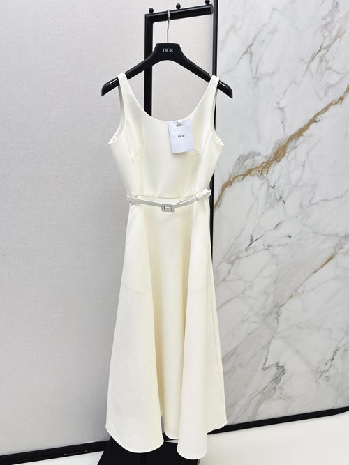Dior Chic High-waist Belted Sleeveless Dress for Formals