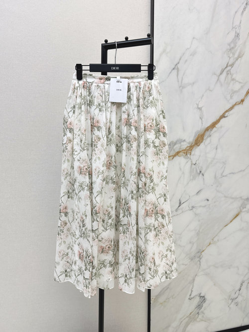 Dior Floral Print Midi Skirt with Flared Elegant Hem