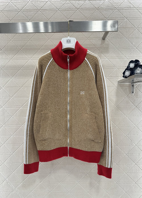 Celine Custom YB Wool Yarn Knit Collar Jacket with Color Block & Logo