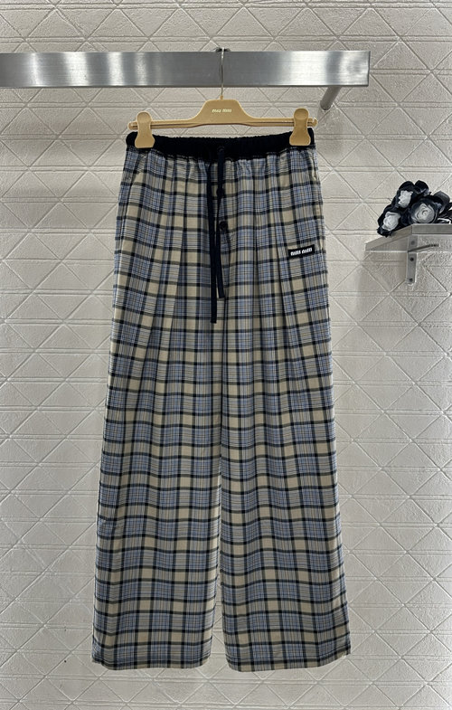 Miu Miu Custom-made Checked Wide-leg Trousers with Dual Wearing Styles