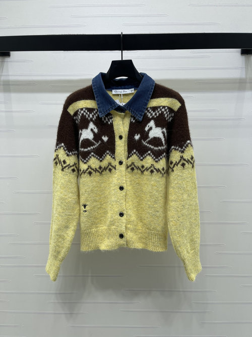Dior Stylish Contrast Jacquard Knit Cardigan