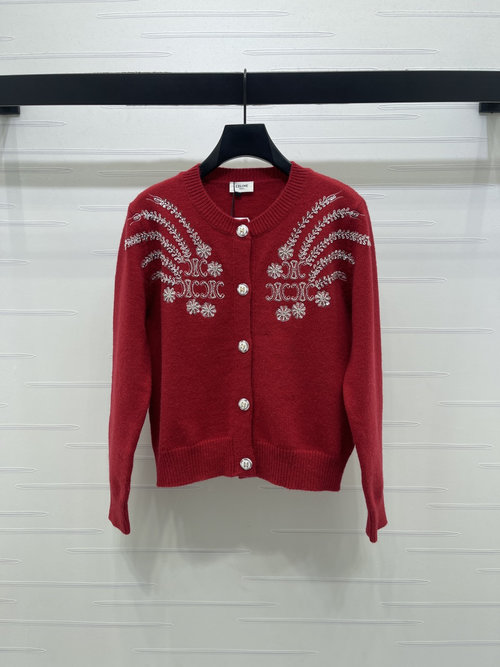 Celine Exquisite Studded Embroidery Knit Cardigan
