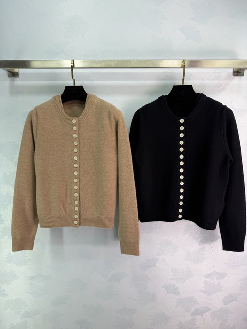 Celine Round Neck Knit Cardigan Set with Pig-Nose Buttons