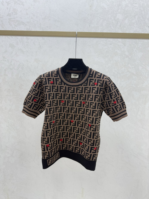 Fendi Contrast Monogram Letter Round-neck Knit Shirt
