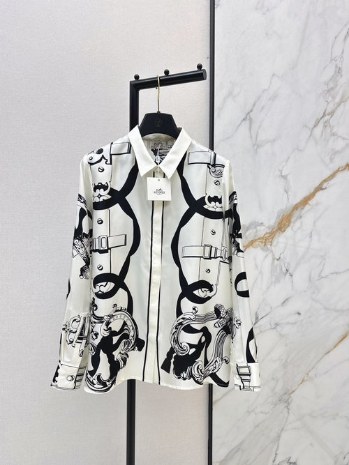 Hermes Silk Shirt with Chain Link Pattern Print