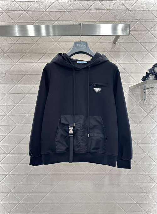 Prada Custom Dual-Color Drawstring Hoodie with Distinctive Logo