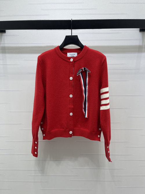 Thom Browne Premium Custom Wool 3D Bow Knitted Cardigan, Classic Style